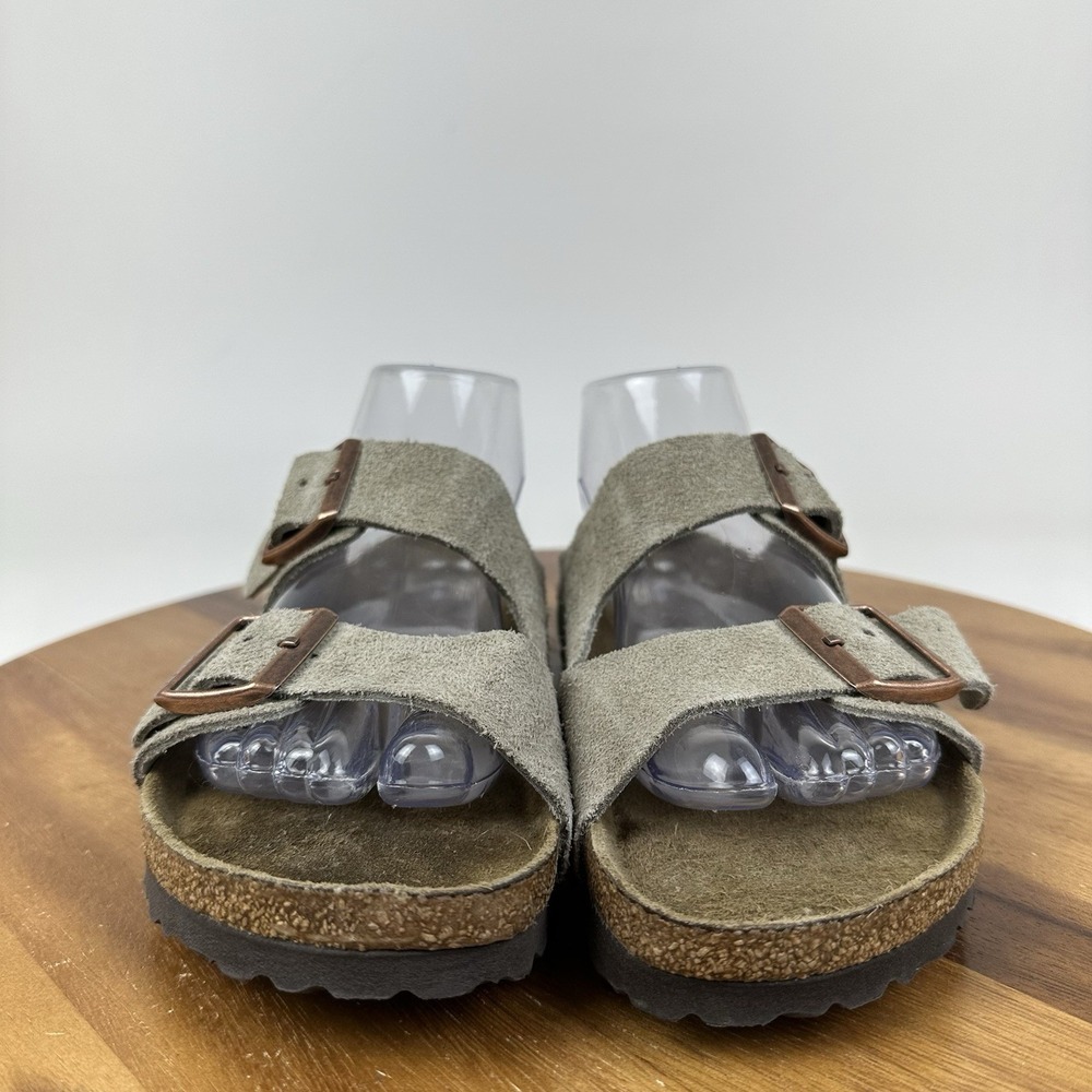 Womens Birkenstock Arizona Soft Footbed Gray Suede Slides Sandals Size EU 39 - Picture 3 of 8